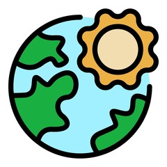 Sun over planet icon. Outline sun over planet vector icon color flat isolated