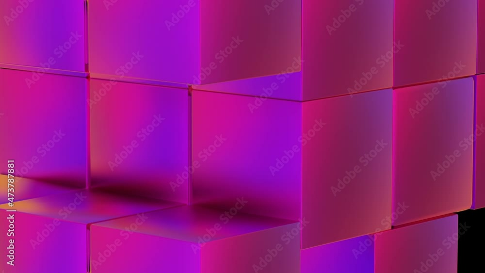 Poster rows of purple cubes changing places. moving rows of three-dimensional cubes. 3d render
