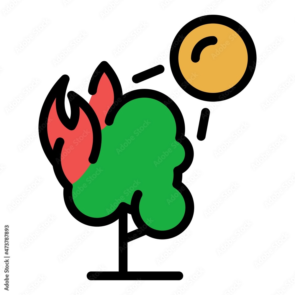 Poster tree in fire icon. outline tree in fire vector icon color flat isolated