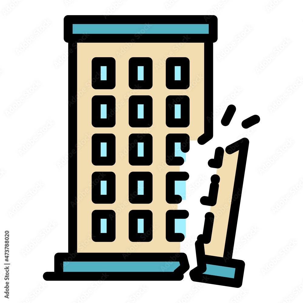 Poster destroyed building icon. outline destroyed building vector icon color flat isolated