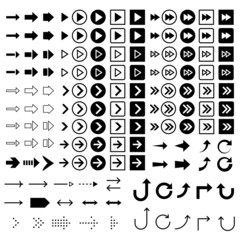 矢印のアイコンのセット（シンプル・白黒）