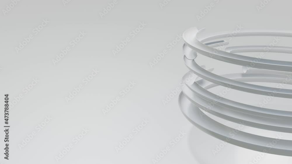 Poster animated looped gray three-dimensional background. rotating light half rings. 3d render