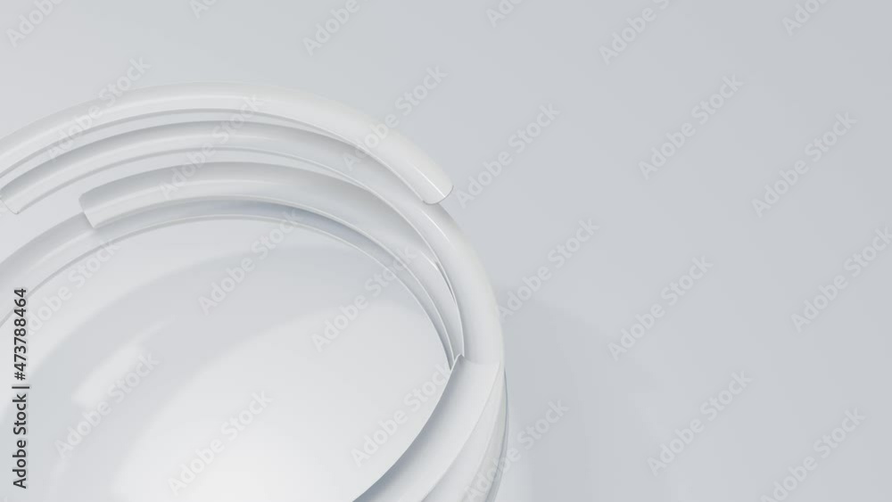 Poster animated looped gray three-dimensional background. rotating light half rings. 3d render