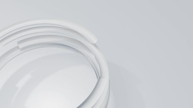 animated looped gray three-dimensional background. rotating light half rings. 3d render