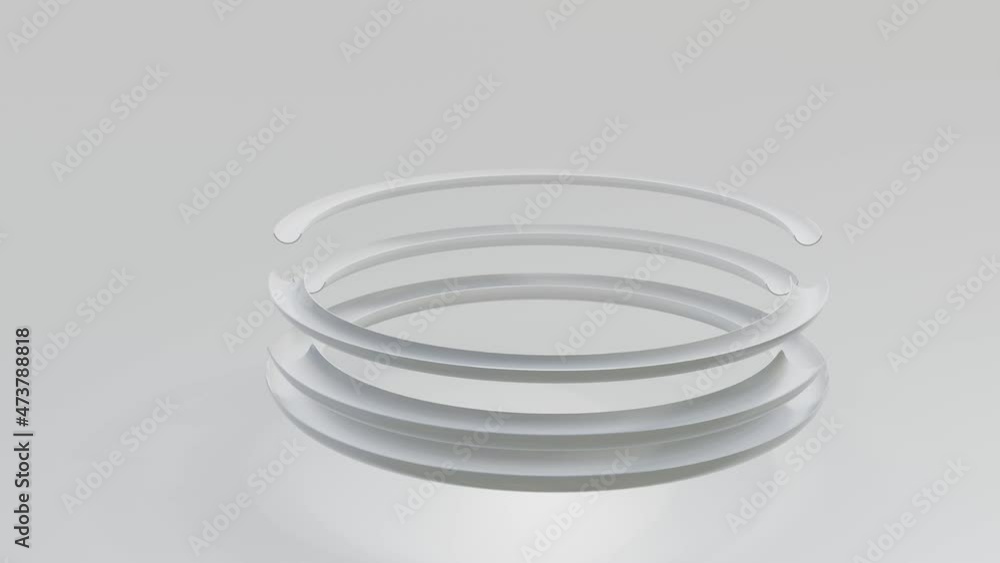Poster animated looped gray three-dimensional background. rotating light half rings. 3d render