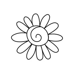 Daisy flower icon line. Chamomile contour drawing for design, logo, postcard, decor. Herbal tea. Vector illustration in doodle style isolated on background. Coloring book.