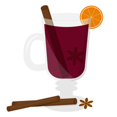 Mulled wine in a cup with cinnamon, orange and star anise