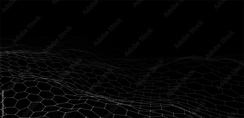 Poster futuristic black hexagon dynamic wave. futuristic honeycomb concept. digital technology web flow. bi