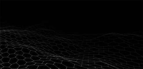 Futuristic black hexagon dynamic wave. Futuristic honeycomb concept. Digital technology web flow. Big data visualization. Vector Illustration.