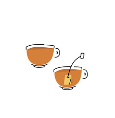 Vector illustration of tea. 2 set of tea cups. restaurant, cafe menu and sign. 