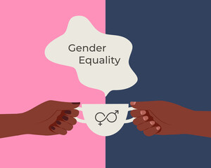 Gender equality. Black skin colored man and woman equal rights concept.Vector illustration flat style.