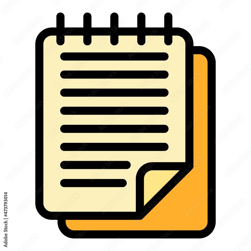 Poster writing notebook icon. outline writing notebook vector icon color flat isolated