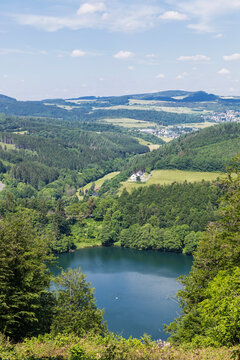 Gemundener Maar lake and surrounding landscape