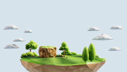 Isometric landscape low polygon countryside theme 3d background rendering
