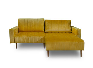 Modern scandinavian yellow sofa isolated over white background