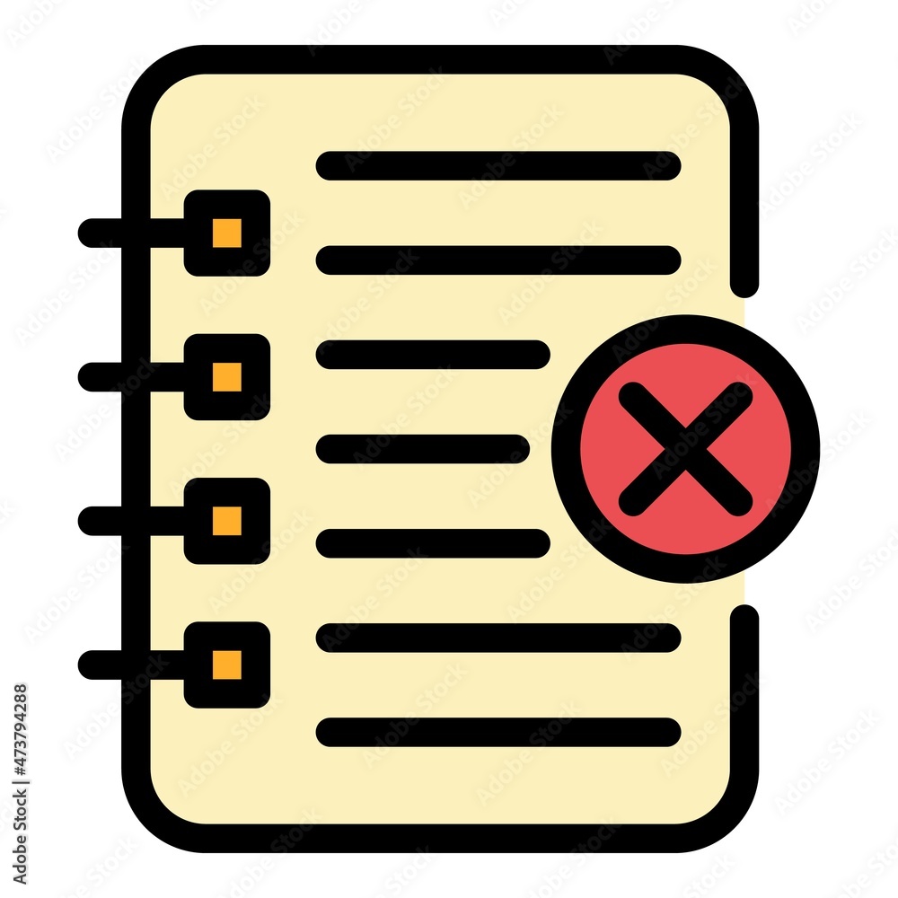 Poster rejected notebook writing icon. outline rejected notebook writing vector icon color flat isolated