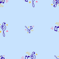 Cartoon hand drawn musical seamless pattern. Lots of symbols, objects and elements.