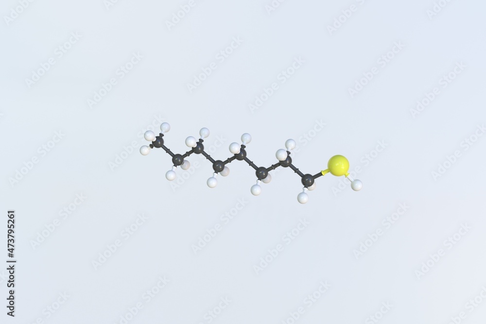 Poster 1-octanethiol molecule, isolated molecular model. 3d rendering