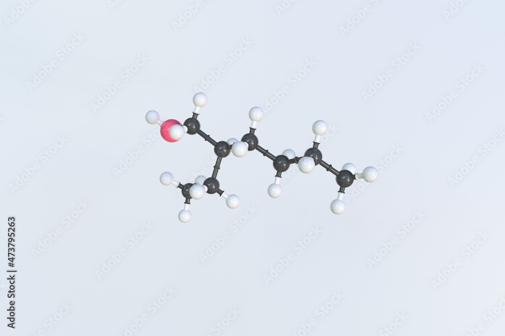 Poster 2-ethyl-1-hexanol molecule. isolated molecular model. 3d rendering