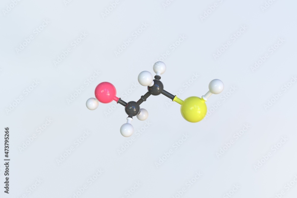 Poster 2-mercaptoethanol molecule, isolated molecular model. 3d rendering