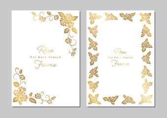Rose Illustrations Card Design Template Set, Golden Ornament on White Background