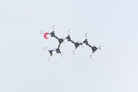 2-ethyl-1-hexanol molecule. Isolated molecular model. 3D rendering