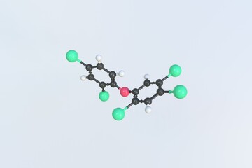 Pentabromodiphenyl ether molecule made with balls, isolated molecular model. 3D rendering