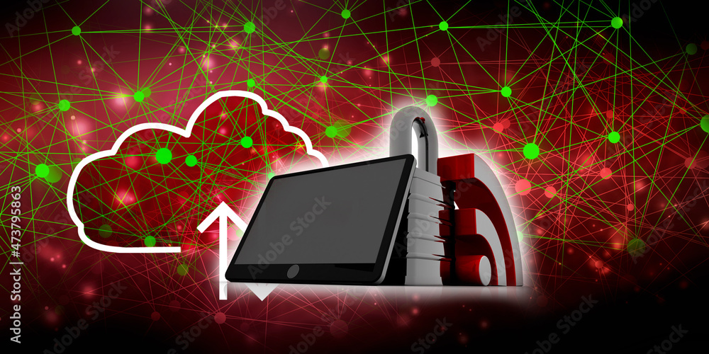 Aufkleber 3d rendering transmitter mobile wifi protect lock