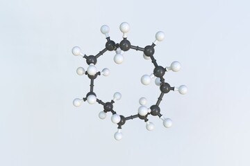 Cyclododecane molecule, scientific molecular model, looping 3d animation