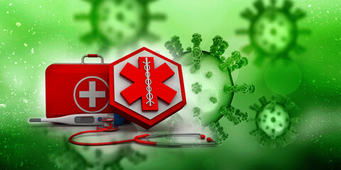 3d illustration medicine pharmacy sign snake with first aid box