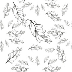 Pastel-colored seamless feather pattern. Seamless background with feathers of bird.