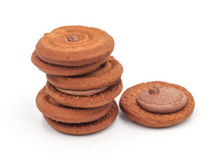Chocolate Sandwich Cookies biscuits stuffed with chocolate isolated on white background