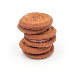 Chocolate Sandwich Cookies biscuits stuffed with chocolate isolated on white background