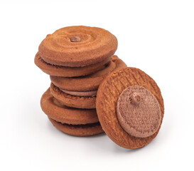 Chocolate Sandwich Cookies biscuits stuffed with chocolate isolated on white background
