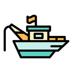 Naklejka premium Ocean fishing ship icon. Outline ocean fishing ship vector icon color flat isolated