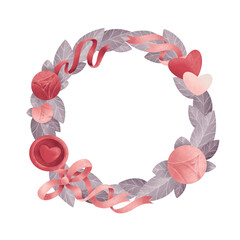 Valentines day wreath made with lovely cartoon style illustrations