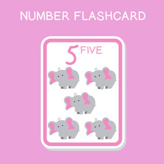 Cute number flashcards with animals set. English counting with animal theme. Math Poster for preschool. Vector illustration.