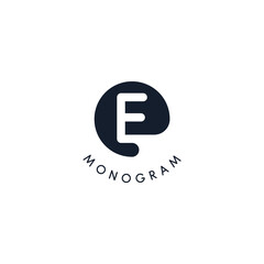 Fototapeta premium Black logo with cut out silhouette of letter E, round monogram for business and branding. Modern vector logotype, circle badge negative space style