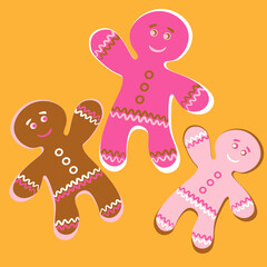 Illustration a square background - a gingerbread man, a festive curly cookie. Design element