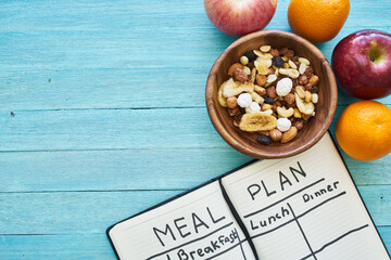 Fruit cereals meal plan notepad fitness health