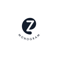 Black logo with cut out silhouette of letter Z, round monogram for business and branding. Modern vector logotype, circle badge negative space style