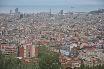 Fototapeta premium Aerial Panorama view of Barcelona city