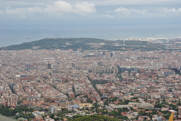 Fototapeta na wymiar Aerial Panorama view of Barcelona city