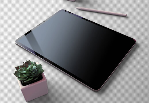 My Pad Pro Tablet Mockup on a Changeable Background with Separated Succulent Flower