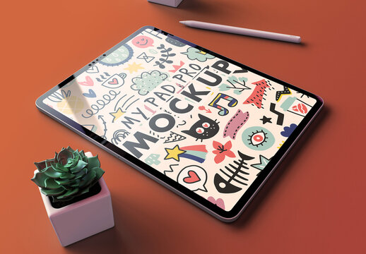 My Pad Pro Tablet Mockup on a Autumn Background and Succulent Flower