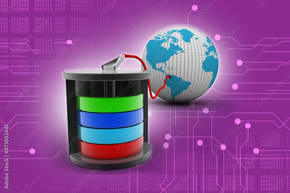 Poster 3d rendering database storage data base with globe