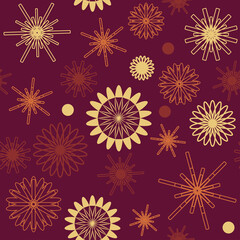 Seamless pattern with abstract snowflakes on a dark background. Pattern for wrapping paper, napkins, cards on the Christmas and New Year's theme.