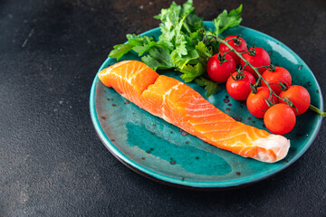 salmon slice piece fish raw food red slice seafood meal diet snack copy space food background 