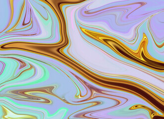 Beautiful abstract background in fluid art style (gold, lilac, turquoise)