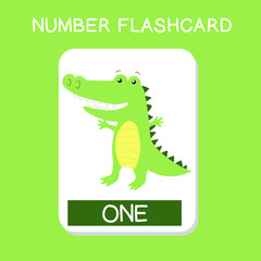 Cute number flashcards with animals set. English counting with animal theme. Math Poster for preschool. Vector illustration.